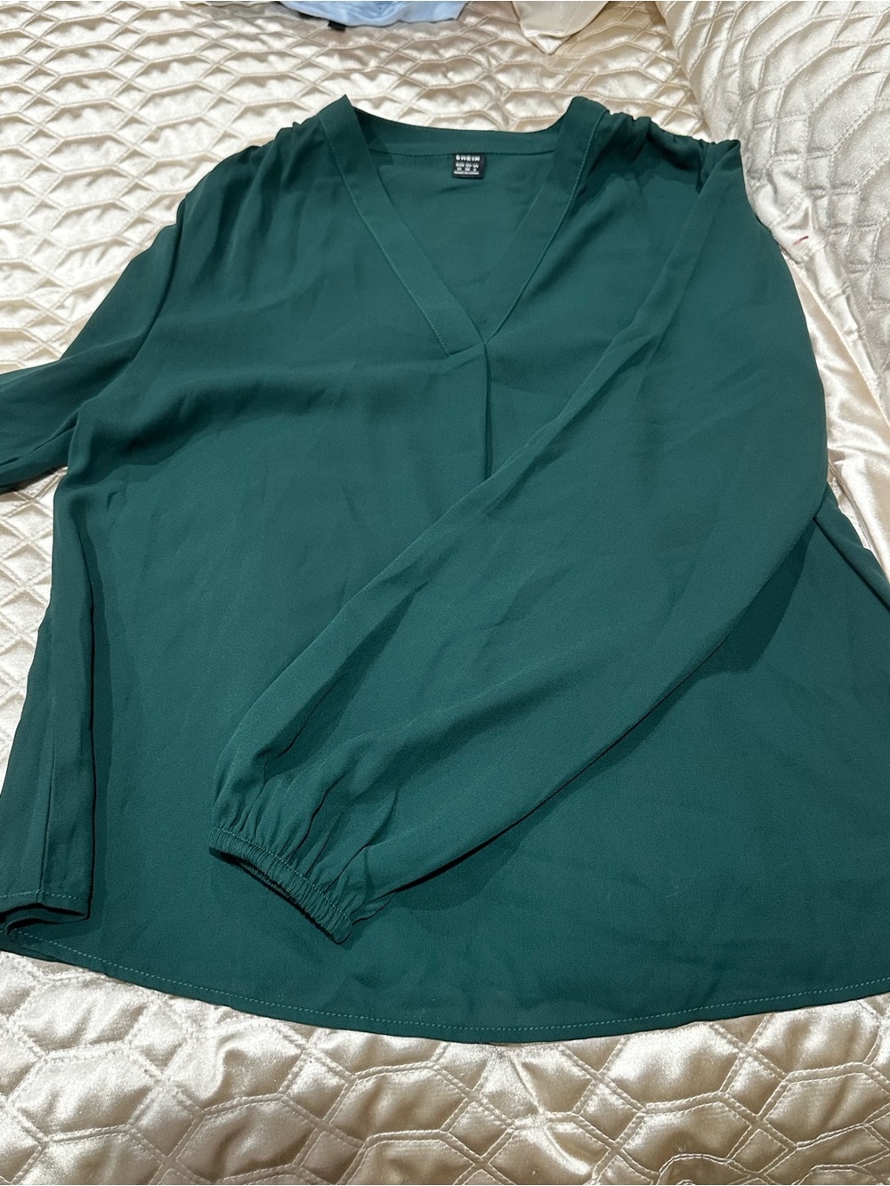 SHEIN Dark Green V-Neck Long Sleeve Blouse